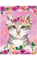 My Big Fat Journal Notebook For Cat Lovers Tabby In Flowers: Jumbo Sized Ruled Notebook Journal - 300 Plus Lined and Numbered Pages With Index For Journaling, Writing, Planning and Doodling In Large 8.5 by 11 