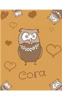 Cora: Personalized Cora name owl themed notebook, sketchbook or blank book journal. Unique owl personalised notebook without lines.