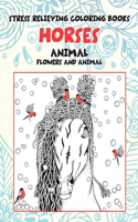 Stress Relieving Coloring Books Flowers and Animal - Animal - Horses