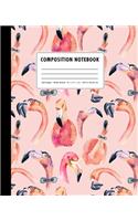 Composition Notebook: Colorful Watercolor Flamingos Wearing Glasses Pattern Cover Wide Ruled