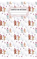 Composition notebook: Journal Notebook-Cute Bear Deer Forest Woodland Santa Claus Hat Cartoon Animals Fox Wolf Bird Xmas Christmas December Wide Ruled Paper Winter Blank 