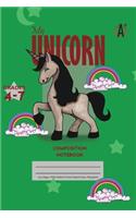 My Unicorn Primary Composition 4-7 Notebook, 102 Sheets, 6 x 9 Inch Green Cover