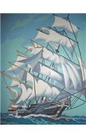 Composition Book Journal: : Vintage Paint-By-Number Pbn, with Mid Century Schooner Sailing Ships Motif Cover, College Ruled Paper, 150 Blank Lined Sheets, 9-3/4 X 7-1/2.