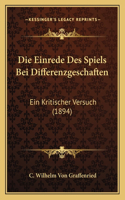 Die Einrede Des Spiels Bei Differenzgeschaften