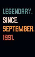 Blank Lined Journal, Notebook, Diary, Planner - Legendary Since September 1991 - 28th Birthday Gift For 28 Years Old Men and Women born in September