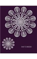 Sketchbook: Flower Mandala On Purple Cover Blank pages, Extra large (8.5 x 11) inches, 110 pages, White paper, Sketch, Draw and Paint(2 Mandala Sketchbook Cover4)
