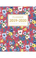 Planner 2019-2020 Academic Year: 8x10 Weekly Monthly Notebook Organizer with Hourly Time Slots Cute Abstract Flower Design Red