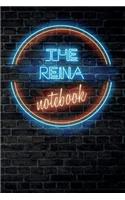 The REINA Notebook: Vintage Blank Ruled Personalized & Custom Neon Sign Name Dotted Notebook Journal for Girls & Women. Wall Background. Funny Desk Accessories. Retro B