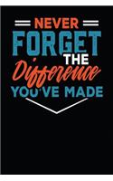 Never Forget The Difference You've Made: Retirement Gift, Blank Lined College Ruled Lined Paper, 120 pages, 6 x 9