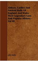 Abbeys, Castles And Ancient Halls Of England And Wales Their Legendary Lore And Popular History - Vol III