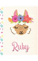 Ruby: Personalized Llama Journal For Girls - 8.5x11 110 Pages Notebook/Diary With Pink Name