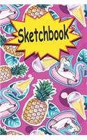 Sketchbook: Cute Unicorn Kawaii Sketchbook for Girls with 120 Pages of 6"x9" Blank Paper for Drawing, Doodling or Learning to Draw ((Sketch Books For Kids))