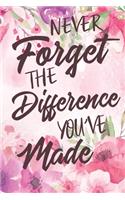 Never Forget The Difference You've Made: Cute Retirement & Appreciation Journal / Notebook / Diary / Card Gift. Perfect For Professional Women And Men Who Have Made A Big Impact on Peoples 