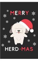 Merry Herd Mas: Lined Journal, 120 Pages, 6 x 9, Funny Christmas Old English Sheepdog XMas Dog Gift Idea, Black Matte Finish (Merry Herd Mas Journal)