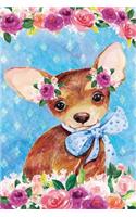 Journal Notebook For Dog Lovers Chihuahua Puppy In Flowers 4: Blank Journal To Write In, Unlined For Journaling, Writing, Planning and Doodling, For Women, Men, Kids, 160 Pages, Easy To Carry Size.