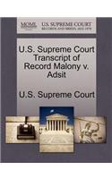 U.S. Supreme Court Transcript of Record Malony V. Adsit