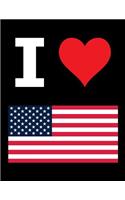 I Love America - 100 Page Blank Notebook - Unruled White Paper, Black Cover