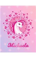 Michaela: Michaela Magical Unicorn Horse Large Blank Pre-K Primary Draw & Write Storybook Paper - Personalized Letter M Initial Custom First Name Cover - Stor