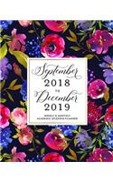 September 2018 to December 2019 Planner: Elegant Purple Floral Weekly & Monthly Academic Organizer