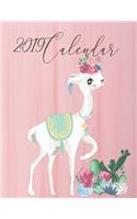2019 Calendar: Watercoulor Llama with Inspirational Quotes on Pink Brushstokes Cover