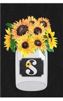 S: Sunflower Journal, Monogram Initial S Blank Lined Diary with Interior Pages Decorated with Sunflowers.