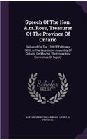 Speech Of The Hon. A.m. Ross, Treasurer Of The Province Of Ontario