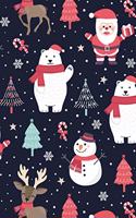 Merry Christmas Cute Reindeer Snowmen Santa Trees Candy Canes Snowflakes Notebook