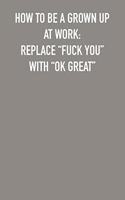 How to be grown up At work: replace "fuck you" with "ok great" 6x9 Journal light Grey office humor coworker note pads