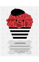 Cupcake Composition Notebook: French Parisian Style Petit Gateau Red Rosette Frosted Cupcake Wide Rule Composition Book