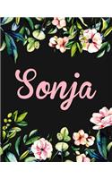 Sonja: Personalised Sonja Notebook/Journal For Writing 100 Lined Pages (Black Floral Design)