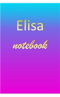 Elisa: Blank Notebook - Wide Ruled Lined Paper Notepad - Writing Pad Practice Journal - Custom Personalized First Name Initial E Blue Purple Gold - Taking 
