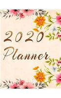 2020 Planner Weekly and Monthly Jan 1, 2020 to Dec 31, 2020 year planner Floral Pink Orange Yellow turquoise flowers Cover gilt Aureate & golden style day by day scheduler agenda Weekly & Monthly Planner & planning Calendar Views