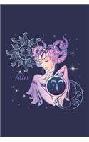 Aries Horoscope Journal for the Bold Aries Woman: Lined Zodiac Notebook Neon Zodiac Girl and Starry Night Cover - 6x9, 120 pages