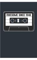 Awesome Since 1948 - Blank Lined Journal, Notebook, Diary, Planner - Vintage 71st Birthday Gift For 71 Years Old Men and Women - Retro Mixtape