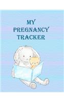 My Pregnancy Tracker: Pretty Journal with pink and blue cover featuring watercolor images of cute bunny and teddy