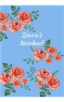 Stacie's Notebook: Personalized Journal - Garden Flowers Pattern. Red Rose Blooms on Baby Blue Cover. Dot Grid Notebook for Notes, Journaling. Floral Watercolor Design