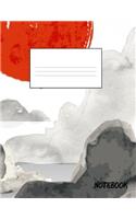 Notebook: 130 Dot Grid (Japanese Red Sun with Clouds Watercolor)