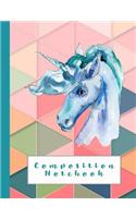 Composition Notebook: Composition Notebook for Animal Lovers - Wide Ruled 7.44 X 9.69 - Geometric Print with Blue Unicorn
