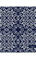 Notes: 8"x10" Blank Lined Page Notebook Seamless Oriental China Porcelain Curve Spiral Cross Geometry Frame Chain Pattern Cover. Matte Softcover Ruled Note