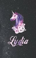 Lydia: First Name Personalized Unicorn Customized Names Gift Birthday Girl Notebook Journal