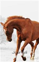 Journal: 5"x 8" 126 page lined soft covered journal, notebook, diary with " brown horse in the winter " on a matte cover