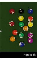 Notebook: Billiards, Balls, Table, Cloth Sports Themed Notebook / Journal / Diary / Composition book / Daily Planner / Sketchbook - 6 x 9 inches (15,24 x 22,8