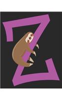 Z: Cute Sloth Initial Letter First Name Purple Girl Composition Notebook 100 Wide Ruled Pages Journal Diary