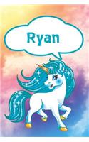 Ryan: Personalized Unicorn Journal, Notebook Featuring 120 Lined Pages 6x9