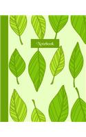 Notebook: Bright green leaves cover this 8 x 10 inch 110 page wide ruled notebook for back-to-school