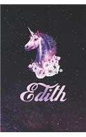 Edith: First Name Personalized Unicorn Customized Names Gift Birthday Girl Notebook Journal