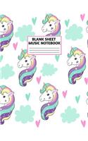 Blank Sheet Music Notebook: Cute Unicorn Matte Cover Design with 110 Pages White Paper Interior for Musician Students and Professionals Playing Piano, Ukelele, Mandolin and oth