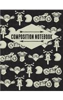 Composition Notebook: Motorcycle Collage Pattern College Ruled Lined Paper Book tan on black