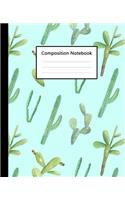 Composition Notebook: Sky Blue Colour Watercolor Cactus Pattern Cover, 110 Pages 7.5"x9.25" College Wide Ruled Paper Notebook Journal, Blank Lined Workbook for Teens Kids