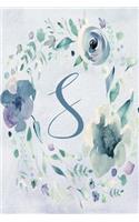 Notebook 6"x9", Letter S - Blue Purple Floral Design: College-ruled, lined format exercise book with flowers, alphabet letters, initials series.